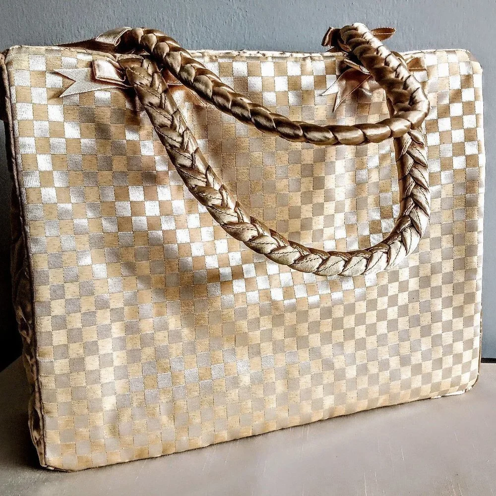 NaRaYa Gold Satin Bag with Braided Double Handle